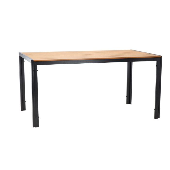 Masa de gradina, cadru otel, blat polywood cu aspect lemn, 150x90x73 cm, negru si maro natur [5]