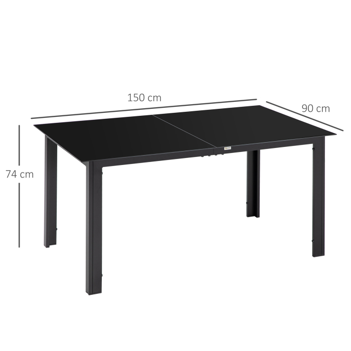  Masa de Gradina cu Blat din Sticla Securizata 150x90 cm pentru 6 Persoane, Masa de Luat Pranzul pentru Exterior, Dreptunghiulara, din Aluminiu, pentru Terasa, Balcon, Neagra [3]