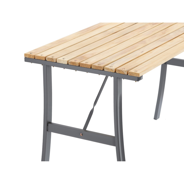 Masa de gradina cu cadru metalic si blat din lemn impregnat, 120x60x71 cm, natur [3]