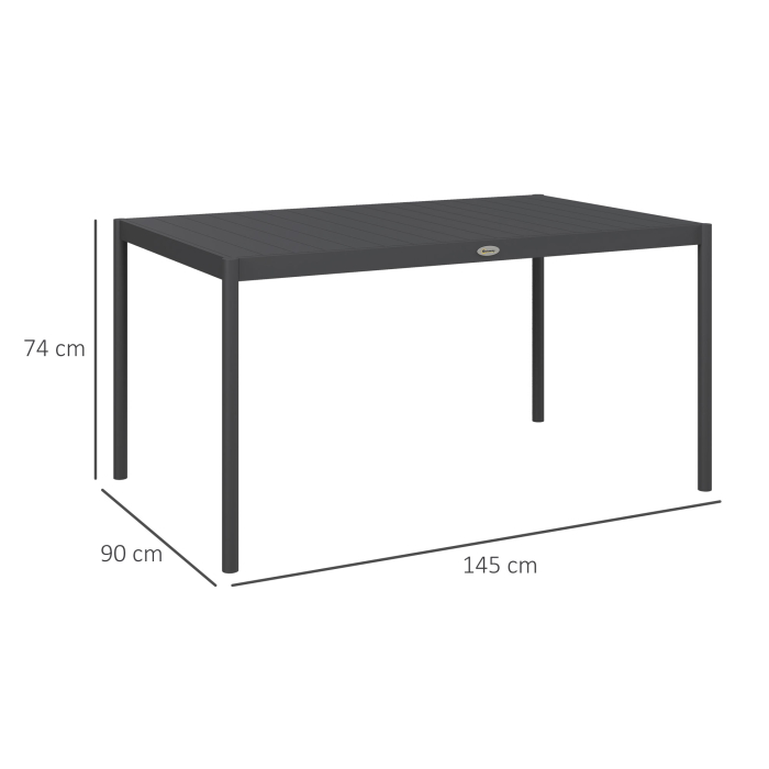  Masa de Gradina cu Lamele, Dimensiuni 145x90 cm, Masa de Dining pentru 6 Persoane, Rectangulara, din Aluminiu si Otel, pentru Curte, Terasa, Balcon si Exterior, Gri inchis [3]