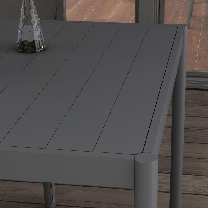 Masa de Gradina cu Lamele, Dimensiuni 145x90 cm, Masa de Dining pentru 6 Persoane, Rectangulara, din Aluminiu si Otel, pentru Curte, Terasa, Balcon si Exterior, Gri inchis [7]