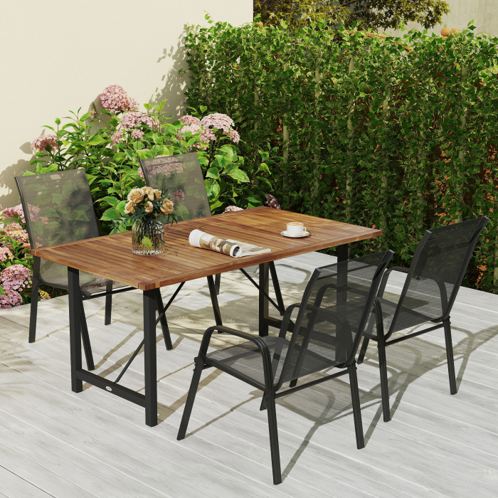  Masa de Gradina din Lemn de Salcam si Otel cu Blat din sipci, 160x90x75 cm, Lemn Natural [8]
