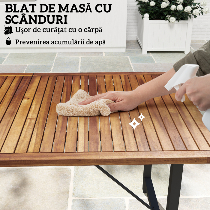  Masa de Gradina din Lemn de Salcam si Otel cu Blat din sipci, 160x90x75 cm, Lemn Natural [5]