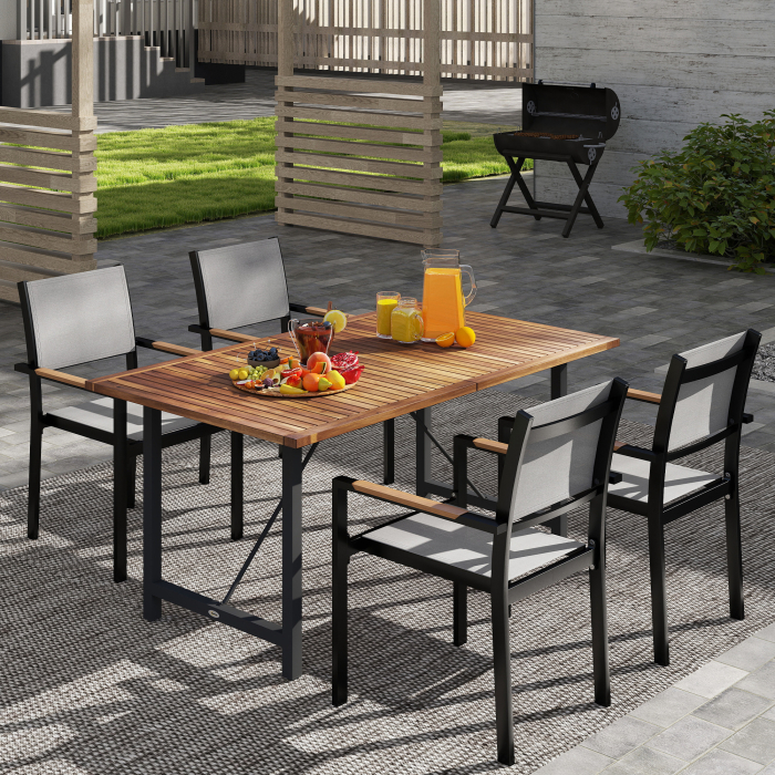  Masa de Gradina din Lemn de Salcam si Otel cu Blat din sipci, 160x90x75 cm, Lemn Natural [7]