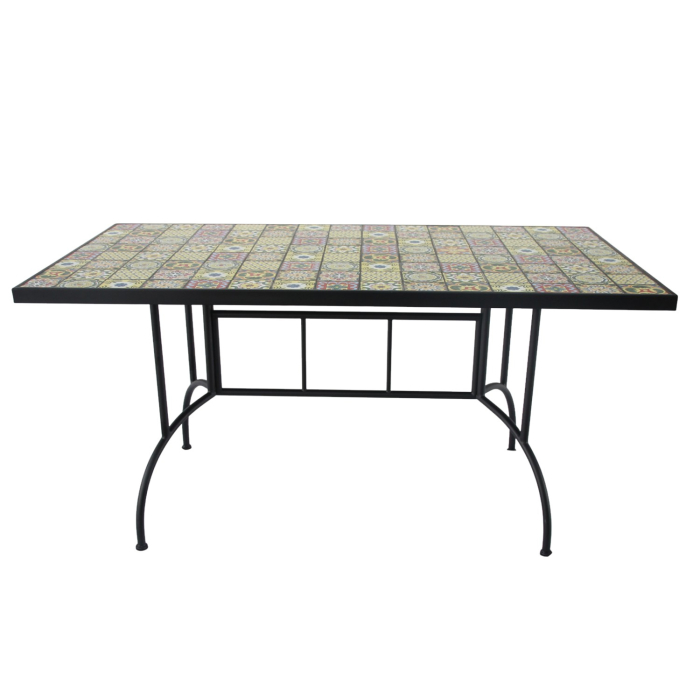 Masa de gradina dreptunghiulara cu blat mozaic si cadru metalic, 150x80x74 cm [2]