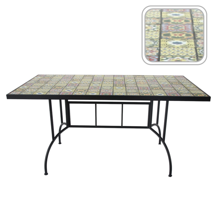 Masa de gradina dreptunghiulara cu blat mozaic si cadru metalic, 150x80x74 cm [6]