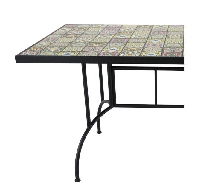 Masa de gradina dreptunghiulara cu blat mozaic si cadru metalic, 150x80x74 cm [5]