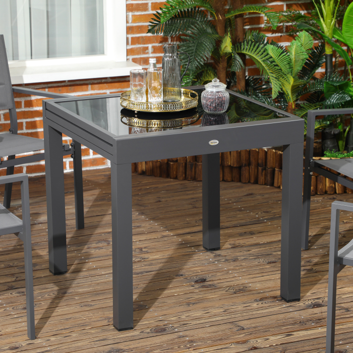  Masa de Gradina Extensibila cu Blat din Sticla 80-160x80x75 cm Negru [7]