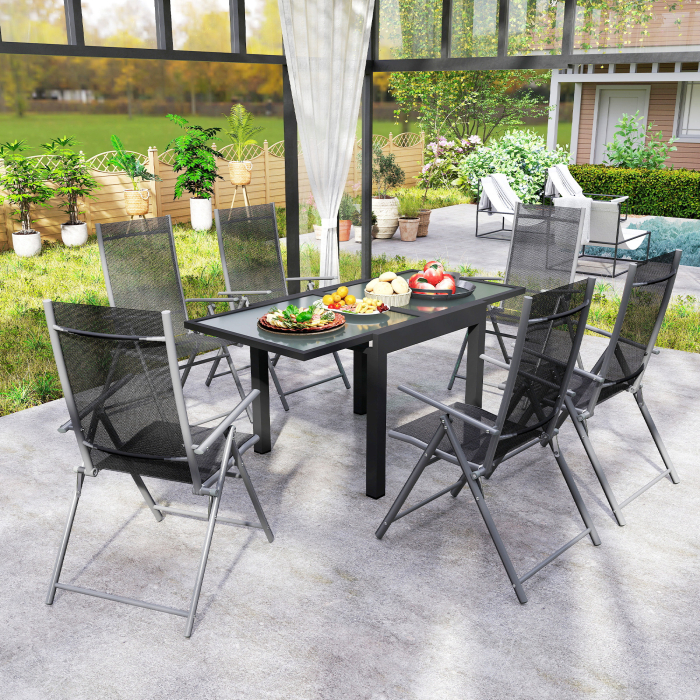  Masa de Gradina Extensibila cu Blat din Sticla 80-160x80x75 cm Negru [7]