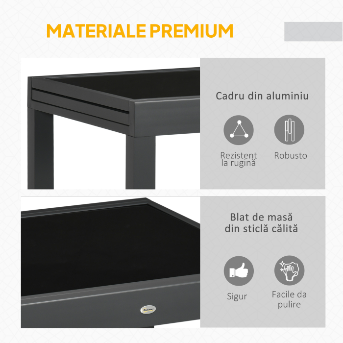  Masa de Gradina Extensibila cu Blat din Sticla 80-160x80x75 cm Negru [6]