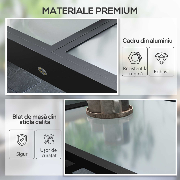  Masa de Gradina Extensibila cu Blat din Sticla 80-160x80x75 cm Negru [6]