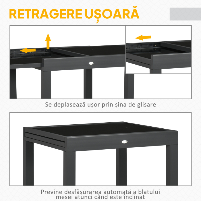  Masa de Gradina Extensibila cu Blat din Sticla 80-160x80x75 cm Negru [5]