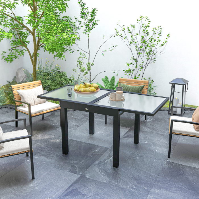 Masa de Gradina Extensibila cu Blat din Sticla 80-160x80x75 cm Negru [8]
