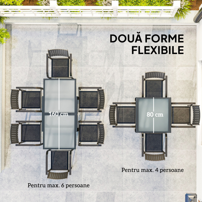  Masa de Gradina Extensibila cu Blat din Sticla 80-160x80x75 cm Negru [4]