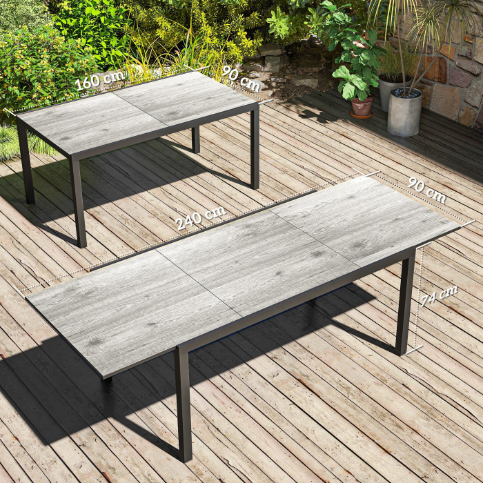  Masa de Gradina Extensibila de 160-240 cm pentru 6-8 Persoane Rectangulara din Otel si Aluminiu, Efect Lemn [3]
