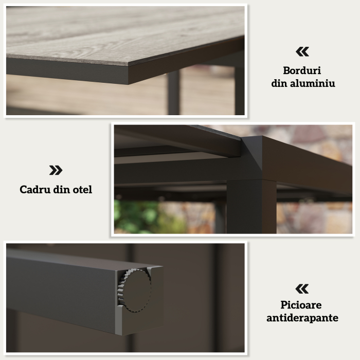  Masa de Gradina Extensibila de 160-240 cm pentru 6-8 Persoane Rectangulara din Otel si Aluminiu, Efect Lemn [5]