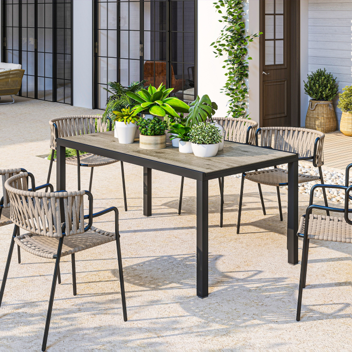  Masa de Gradina Extensibila de 160-240 cm pentru 6-8 Persoane Rectangulara din Otel si Aluminiu, Efect Lemn [7]
