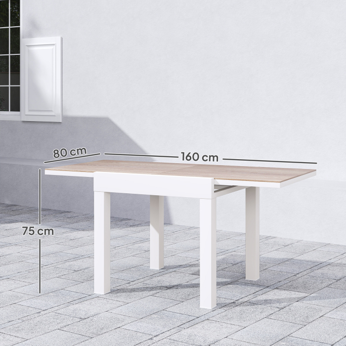  Masa de Gradina Extensibila din Aluminiu cu Blat din PSPC, 80/160x80x75 cm, Alb [3]