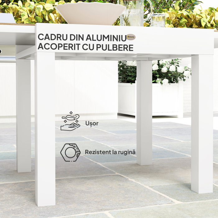  Masa de Gradina Extensibila din Aluminiu cu Blat din PSPC, 80/160x80x75 cm, Alb [5]