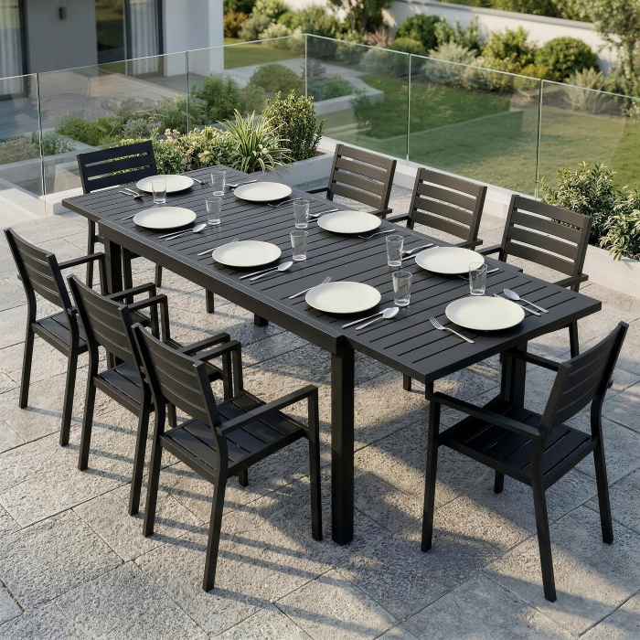  Masa de Gradina Extensibila pentru 6-8 Persoane, Aluminiu cu Blat cu Lamele, Negru [7]