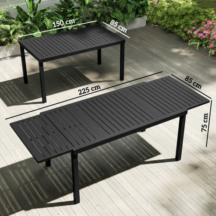  Masa de Gradina Extensibila pentru 6-8 Persoane, Aluminiu cu Blat cu Lamele, Negru [3]