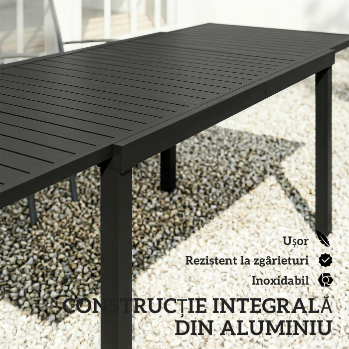  Masa de Gradina Extensibila pentru 6-8 Persoane, Aluminiu cu Blat cu Lamele, Negru [5]