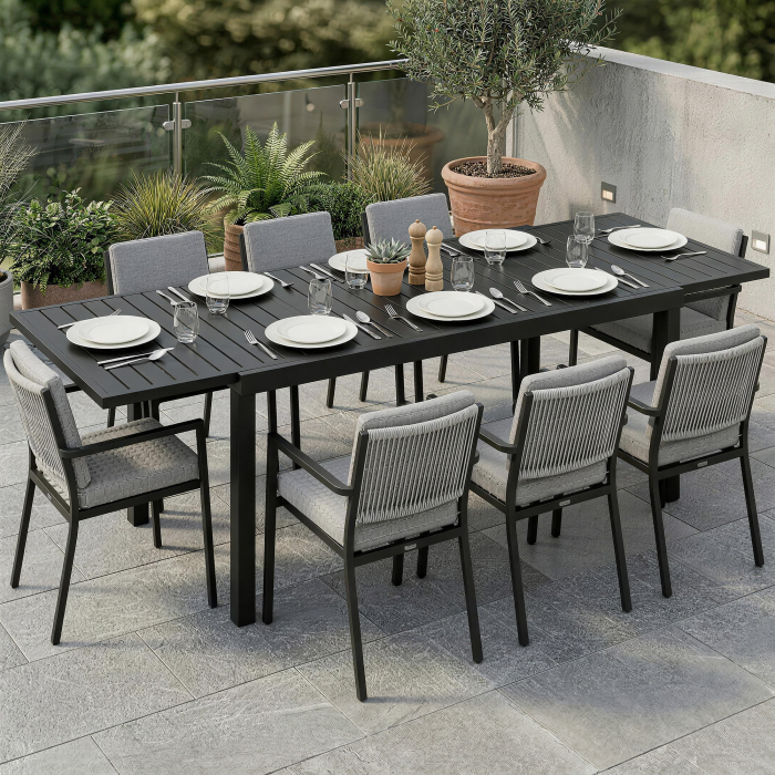  Masa de Gradina Extensibila pentru 6-8 Persoane, Aluminiu cu Blat cu Lamele, Negru [2]