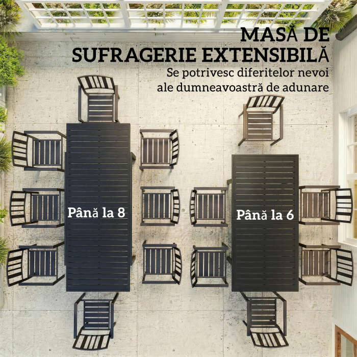  Masa de Gradina Extensibila pentru 6-8 Persoane, Aluminiu cu Blat cu Lamele, Negru [4]