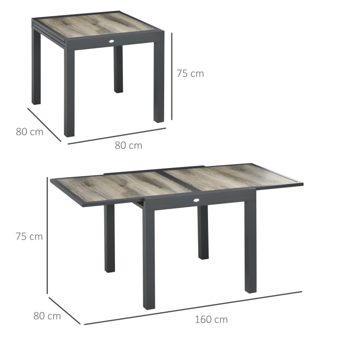  Masa de Gradina Extensibila pentru 6 Persoane din Plastic si Aluminiu, 80/160x80x75 cm, Bej [3]