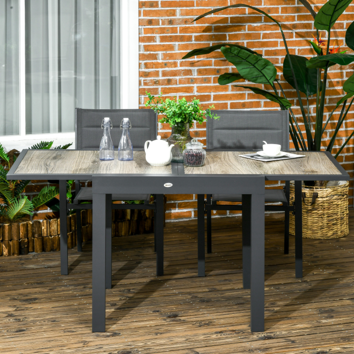  Masa de Gradina Extensibila pentru 6 Persoane din Plastic si Aluminiu, 80/160x80x75 cm, Bej [2]