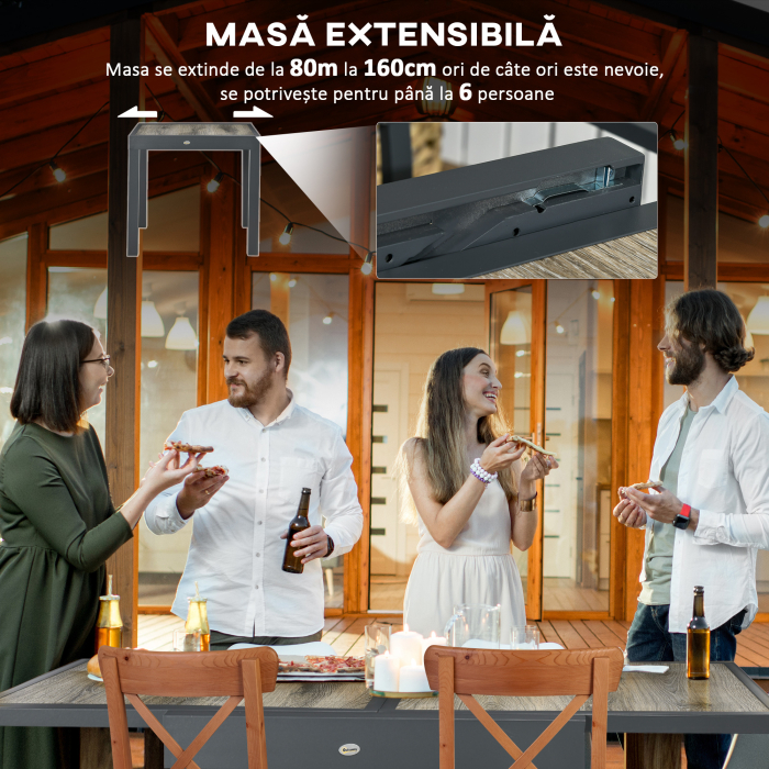  Masa de Gradina Extensibila pentru 6 Persoane din Plastic si Aluminiu, 80/160x80x75 cm, Bej [4]