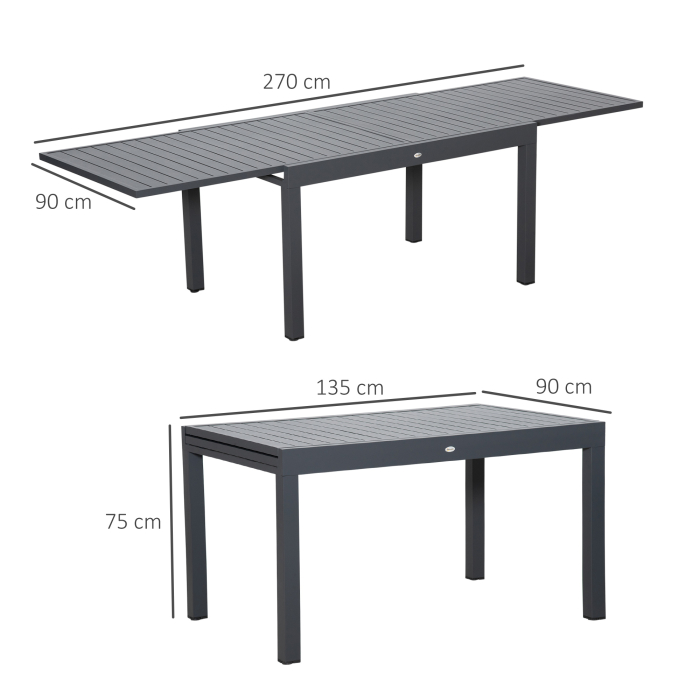 Masa de Gradina Extensibila  pentru 8-10 Persoane cu Structura din Aluminiu, 135-270x90x75cm, Gri [3]