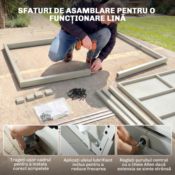  Masa de Gradina Extensibila pentru 8-10 Persoane, din Aluminiu si Otel, 154/214x85x75 cm, Gri Deschis [7]