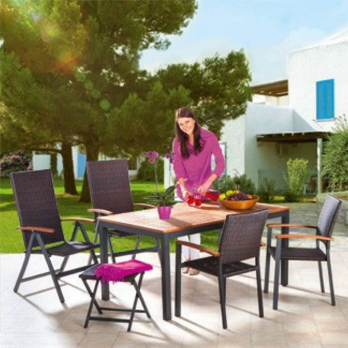 Masa de gradina Genua dreptunghiulara, cu blat din lemn de eucalipt si cadru rezistent din aluminiu, design modern pentru servirea mesei si relaxare p [5]