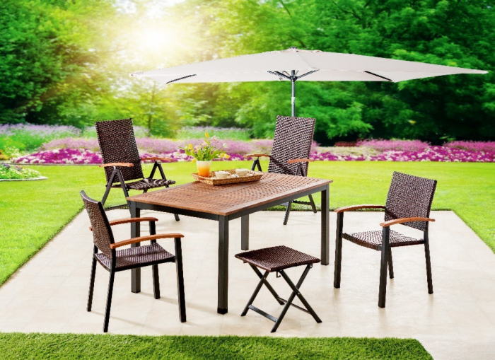 Masa de gradina Genua dreptunghiulara, cu blat din lemn de eucalipt si cadru rezistent din aluminiu, design modern pentru servirea mesei si relaxare p [2]