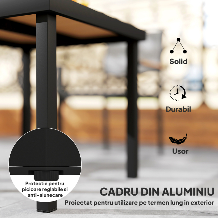 Masa de gradina  pentru 4 Persoane din Aluminiu, Masa de Exterior din Plastic pentru Terasa si Balcon, Negru si Culoare Lemn [5]