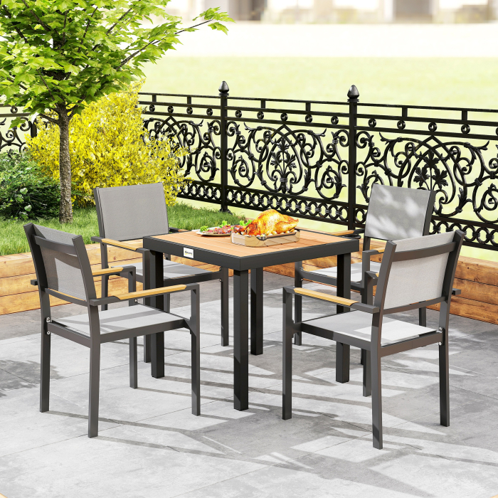 Masa de gradina  pentru 4 Persoane din Aluminiu, Masa de Exterior din Plastic pentru Terasa si Balcon, Negru si Culoare Lemn [2]
