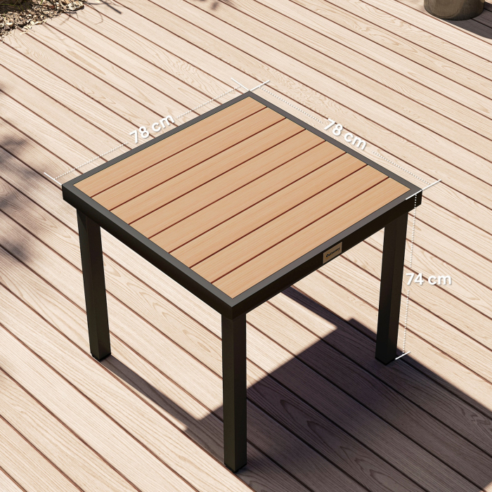 Masa de gradina  pentru 4 Persoane din Aluminiu, Masa de Exterior din Plastic pentru Terasa si Balcon, Negru si Culoare Lemn [3]
