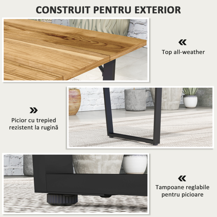  Masa de Gradina pentru 6 Persoane cu Orificiu pentru Umbrela, 175x80x75 cm, Maro [5]