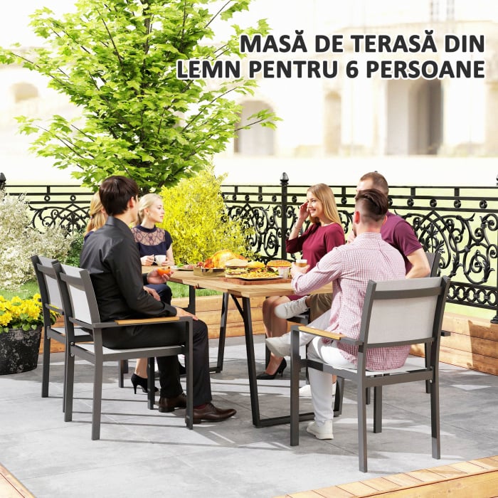  Masa de Gradina pentru 6 Persoane cu Orificiu pentru Umbrela, 175x80x75 cm, Maro [4]