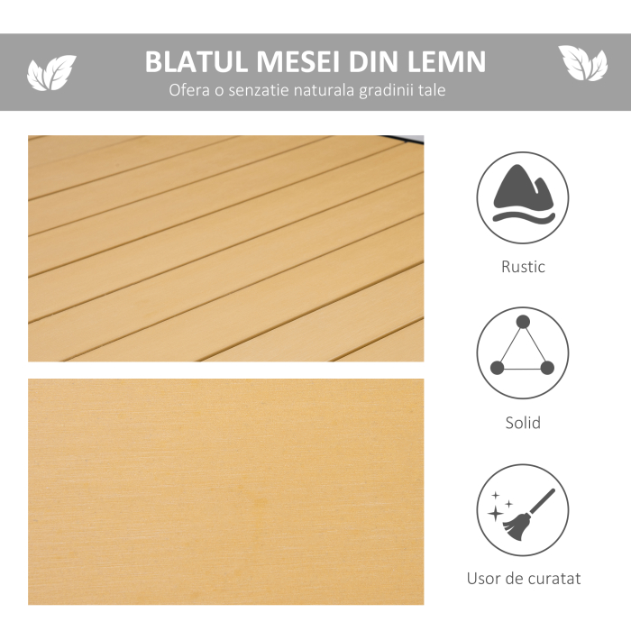 Masa de gradina  pentru 8 Persoane din Aluminiu, Masa de Exterior din Plastic pentru Terasa si Balcon, Negru si Culoare Lemn [4]