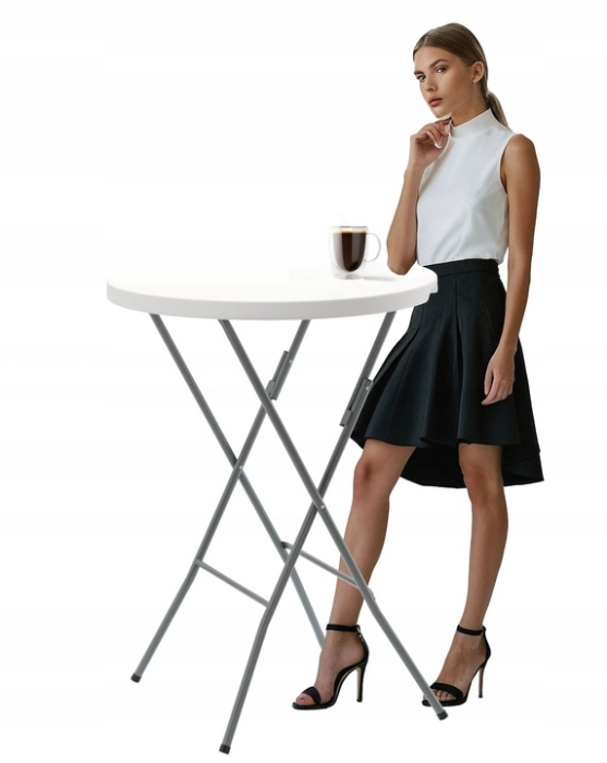 Masa gradina pliabila rotunda 80 cm, blat HDPE rezistent intemperii, cadru otel, D80xH110 cm, alb [5]