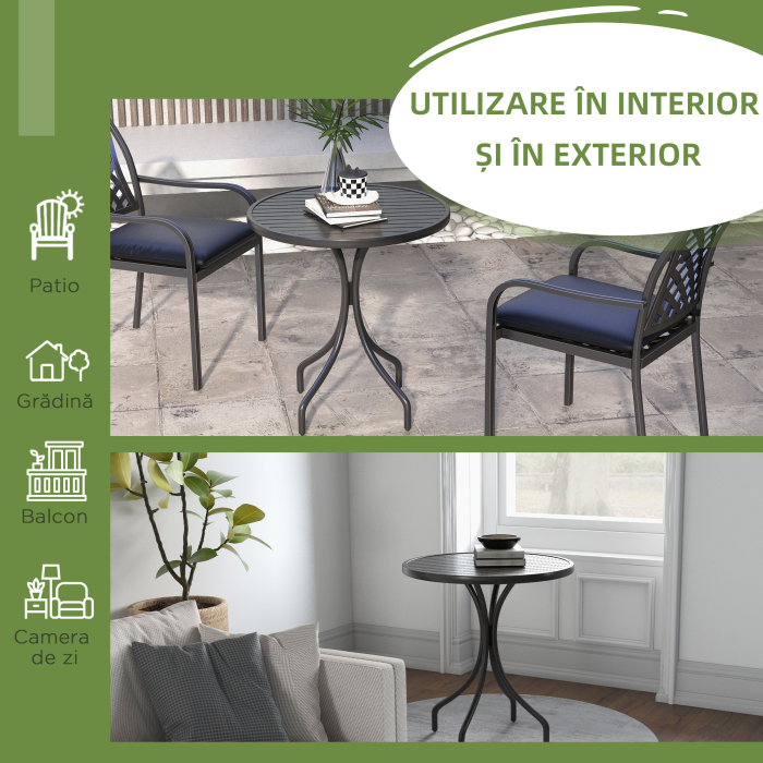  Masa de Gradina Rotunda cu Blat din Otel, Ø66x71.5cm, Negru [5]