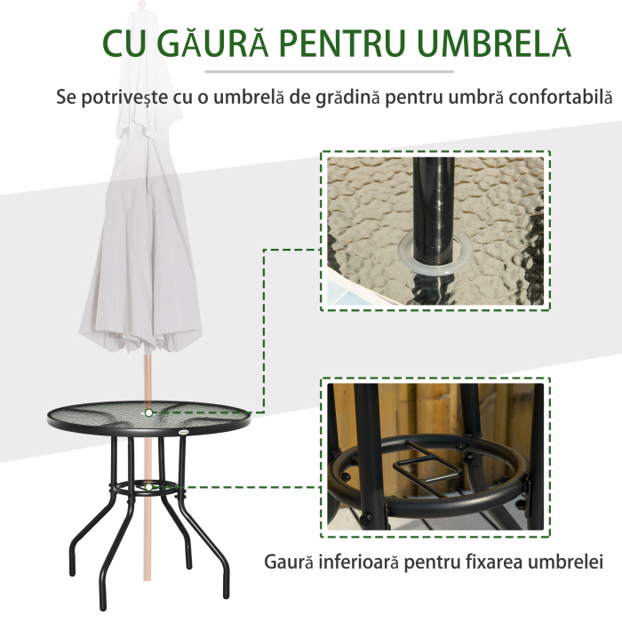 Masa de Gradina Rotunda cu Orificiu, 80cm, Neagra [4]