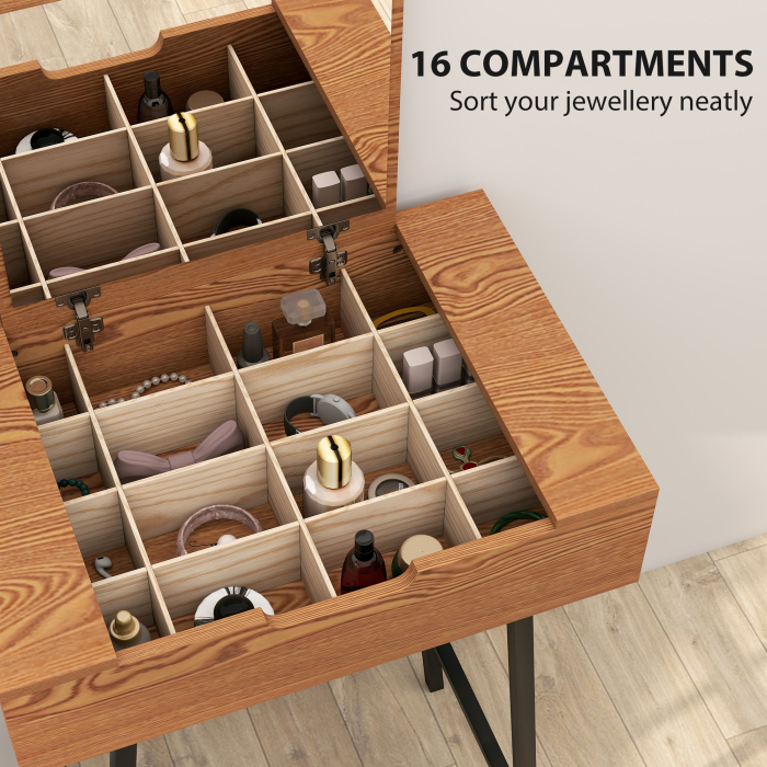  Masa de Machiaj cu Oglinda Rabatabila si 16 Compartimente Stil Industrial, Lemn si Otel, 60x40x90 cm [9]