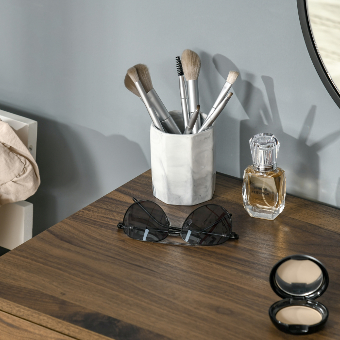  Masa de Machiaj in Stil Industrial, Set Masa de Toaleta cu Taburet si Oglinda de Machiaj, Postatie de Machiaj din Lemn si Metal pentru camera [7]