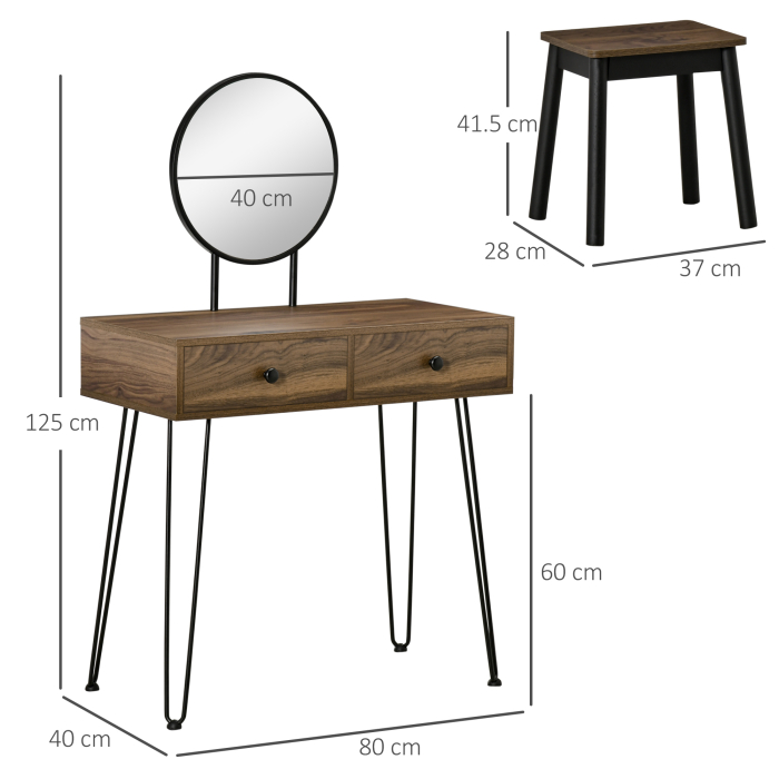  Masa de Machiaj in Stil Industrial, Set Masa de Toaleta cu Taburet si Oglinda de Machiaj, Postatie de Machiaj din Lemn si Metal pentru camera [3]