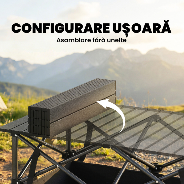 Masa de Picnic Pliabila si Portabila  cu Plasa de Depozitare si Geanta de Transport, pentru Camping si Exterior, Neagra [7]