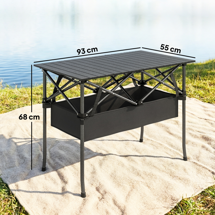 Masa de Picnic Pliabila si Portabila  cu Plasa de Depozitare si Geanta de Transport, pentru Camping si Exterior, Neagra [3]
