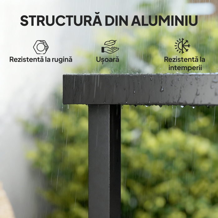  Masa de pranz pentru gradina, pentru 8 persoane, din aluminiu si plastic, lemn inchis la culoare si negru [6]